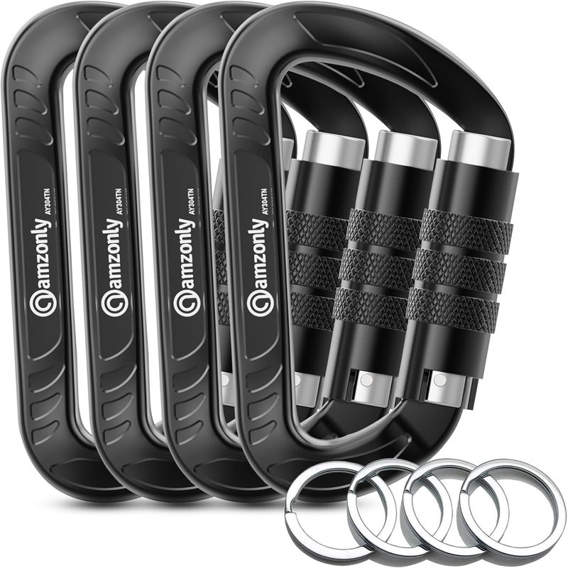Amzonly 3inch Auto Locking Carabiner Clips Heavy Duty, 12KN /2697lbs Lightweight keychain carabiners, Sturdy Twist Lock Caribeeners for Camping Hiking Hammock Swing Backpack, dog leash and Harness etc - Image 1